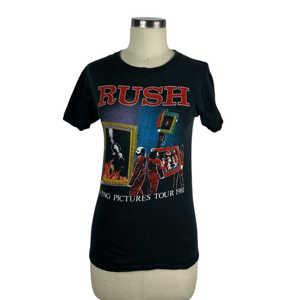 Vintage Rush Black Graphic Tour Tee with Red Lettering